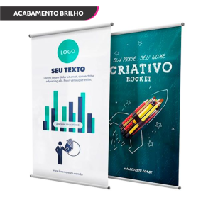 Banner com Bastão e Cordinha Lona 440g   Brilho Bastão de Madeira e Cordinha 