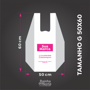 Sacola G - Alça de Camiseta 50x60 Polietileno Alta Densidade 0,05mm 50x60 Impressão só frente  Impressão Serigráfica 