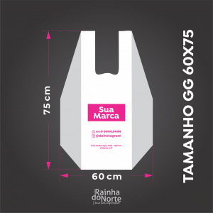 Sacola GG - Alça de Camiseta 60x75 Polietileno Alta Densidade 0,06mm 60x75 Impressão só frente  Impressão Serigráfica 