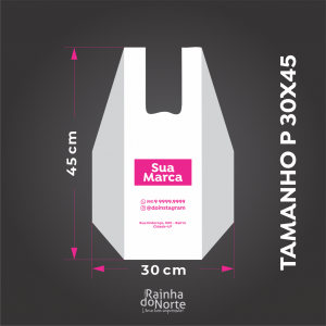 Sacola P - Alça de Camiseta 30x45 Polietileno Alta Densidade 0,04mm 30x45 Impressão só frente  Impressão Serigráfica 