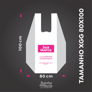 Sacola XGG - Alça de Camiseta 80x100 Polietileno Alta Densidade 0,08mm 80x100 Impressão só frente  Impressão Serigráfica 